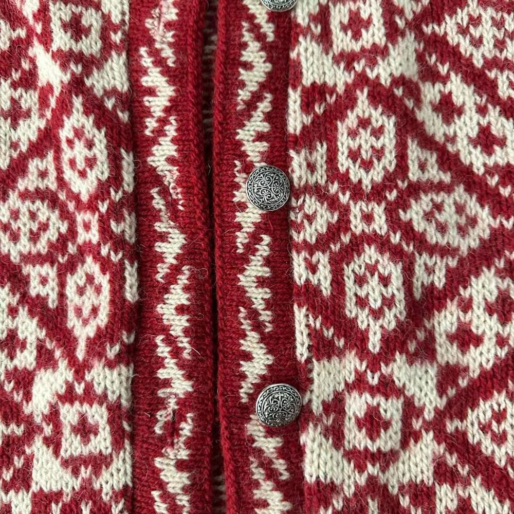 Vtg L.L. Bean Nordic Wool Blend Cardigan Button Up Red White Sweater Sz Medium - Picture 3 of 10